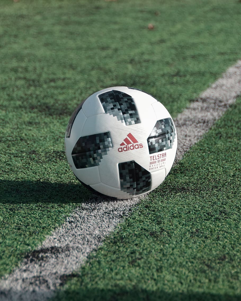 close-up photography of adidas soccer ball on field, grass, sport, HD wallpaper