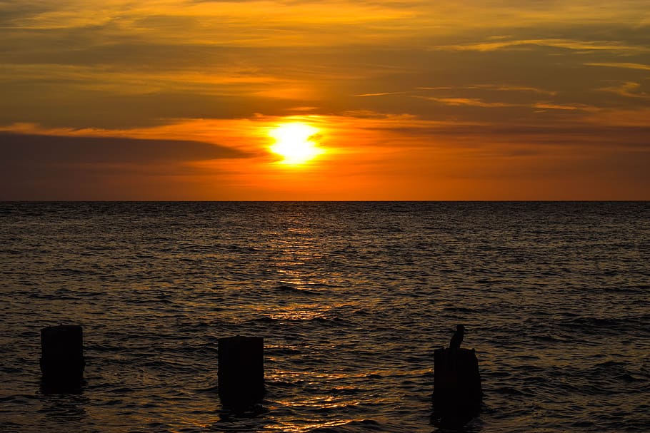 sunset, sea, ocean, sky, scenics - nature, water, beauty in nature HD wallpaper