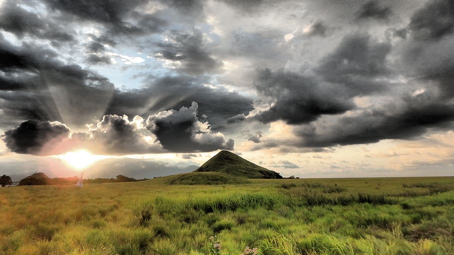 cloud, dramatic, grassland, sunset, hill, cloud - sky, environment HD wallpaper