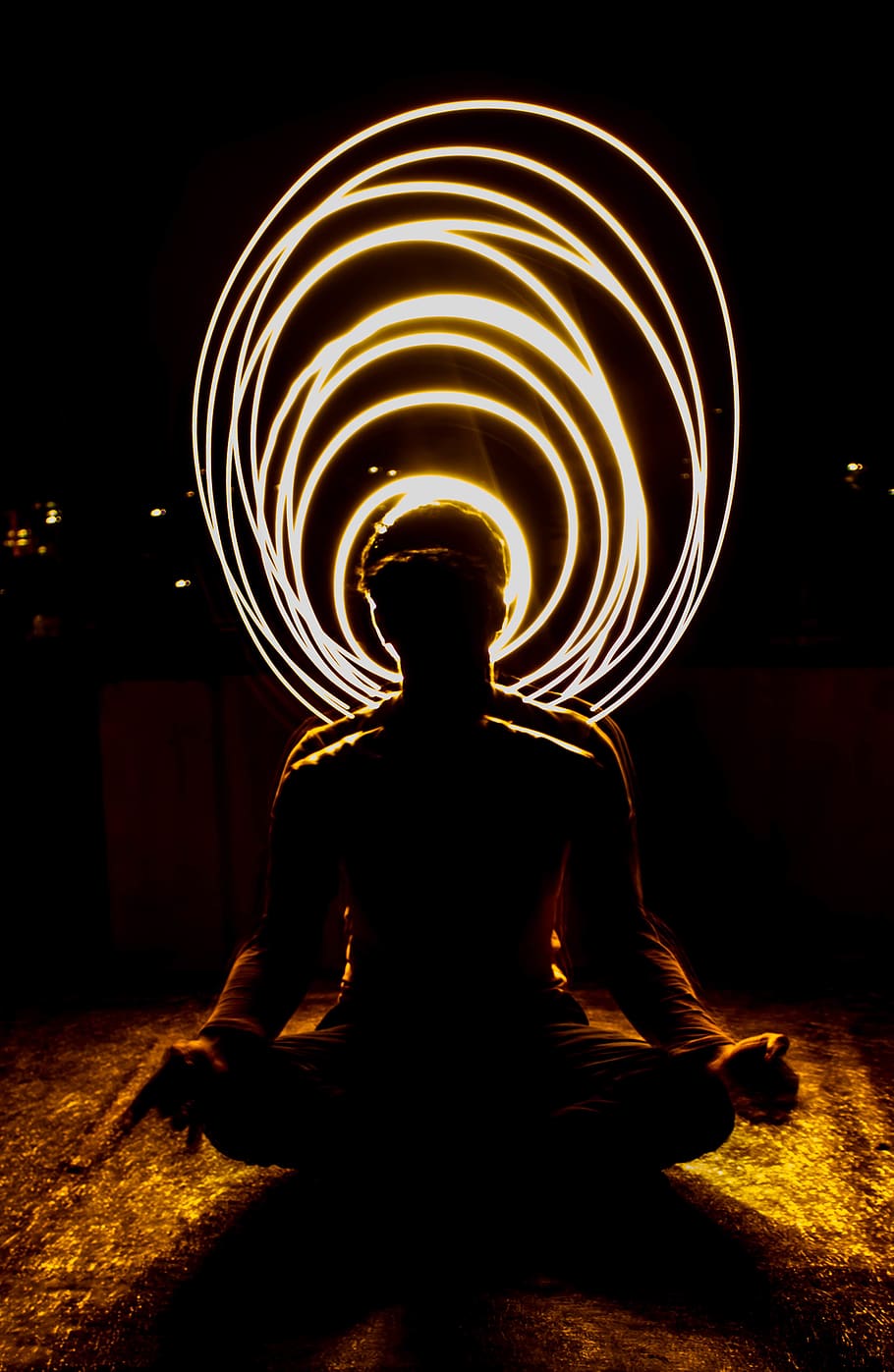 night, motion, illuminated, one person, long exposure, fire HD wallpaper