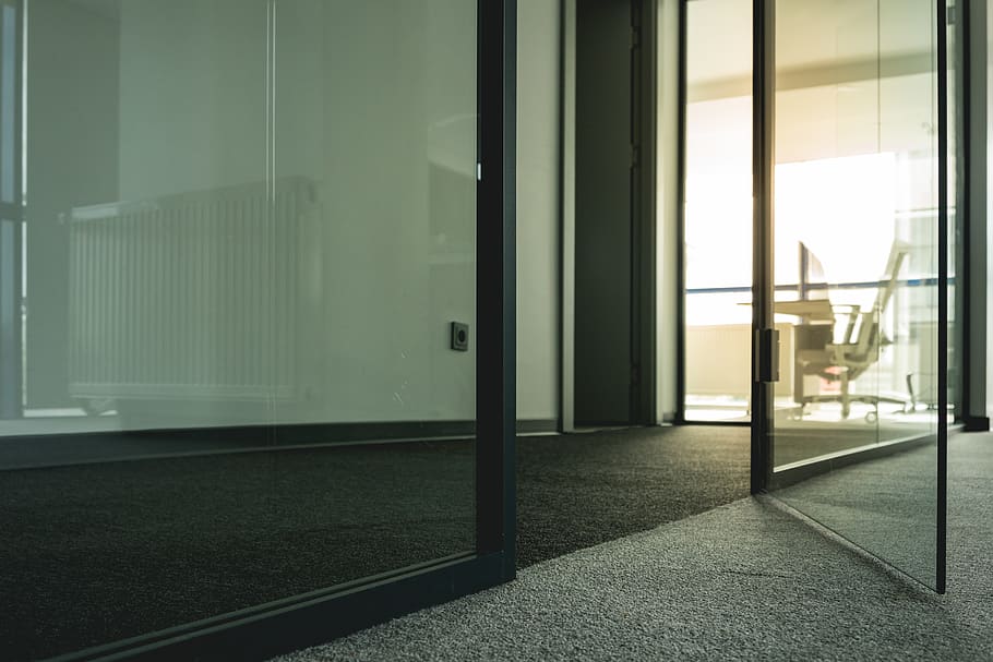Black Metal Framed Glass Door, carpet, contemporary, daylight HD wallpaper