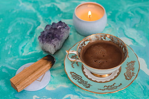 mug with brown coffee inside, candle, hot chocolate, crystal HD wallpaper
