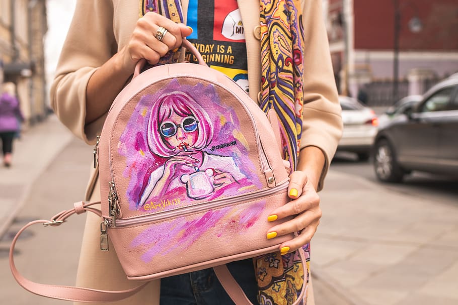 Person Holding Pink Backpack, accessory, artistic, bag, beautiful HD wallpaper