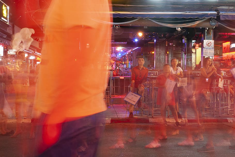 timelapse photography, group of people, city, night, blurred motion HD wallpaper