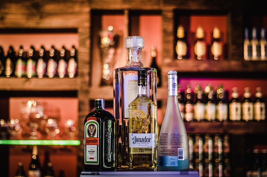 Four Assorted Liquor Bottles, alcohol, bar, bartender, beer, beverage HD wallpaper