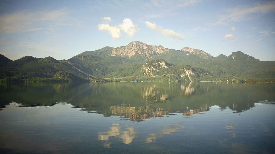 alps, water, summer, sun, reflection, forest, lake, trees, mountain HD wallpaper