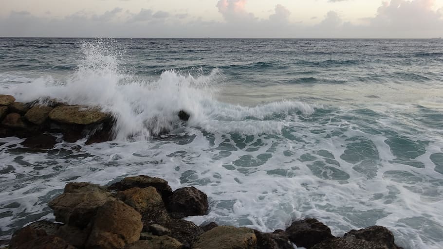 wave, mar, ocean, water, nature, foam, landscape, curacao, sea HD wallpaper