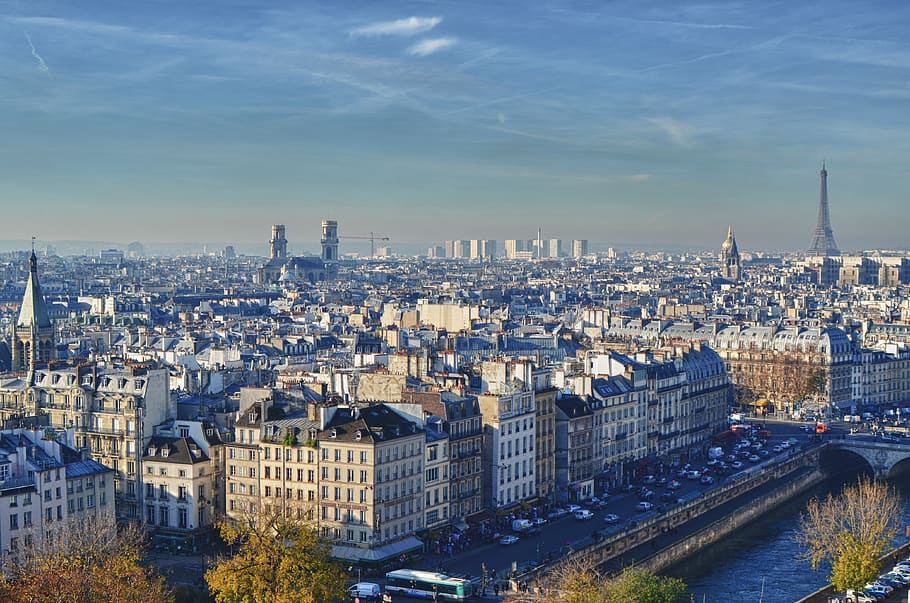 paris, city, skyline, eiffel tower, architecture, blue sky HD wallpaper