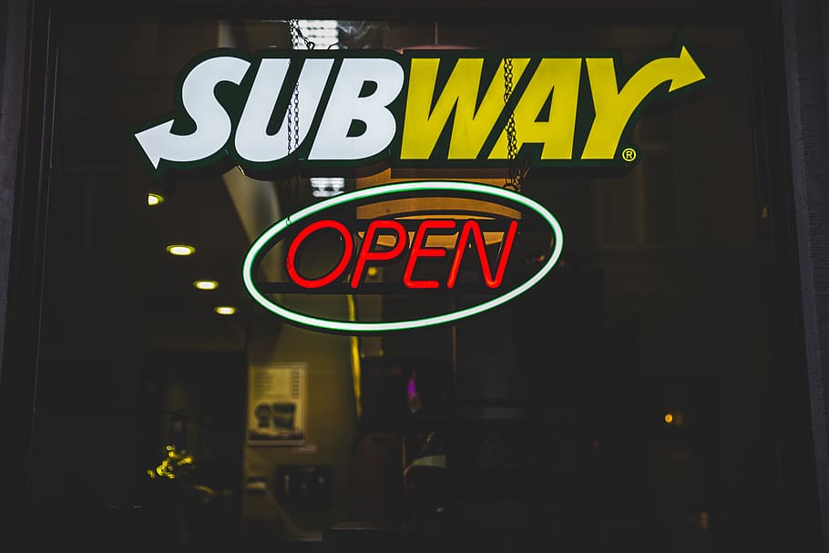 Subway open signage, kraków, poland, window, store, takeaway, HD wallpaper