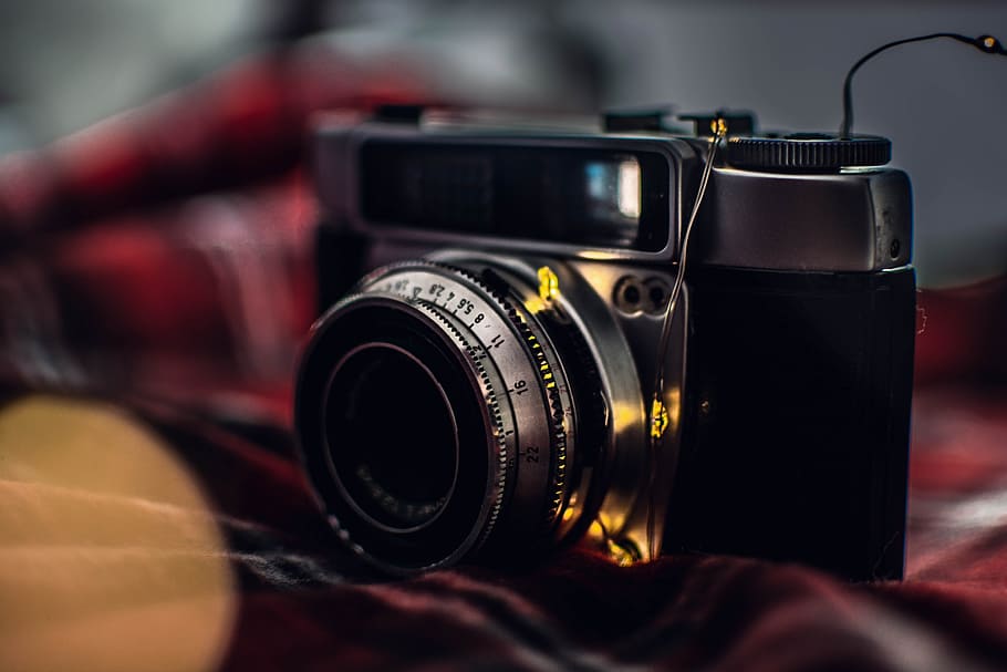 Selective Focus Photography of Black Film Camera, analog camera, HD wallpaper