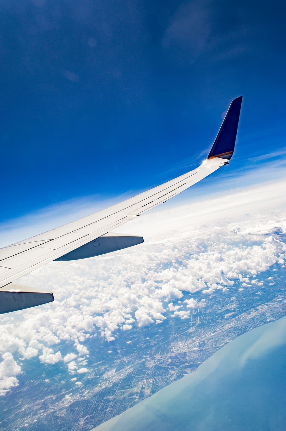 flight, wing, clouds, airplane, air vehicle, flying, transportation HD wallpaper