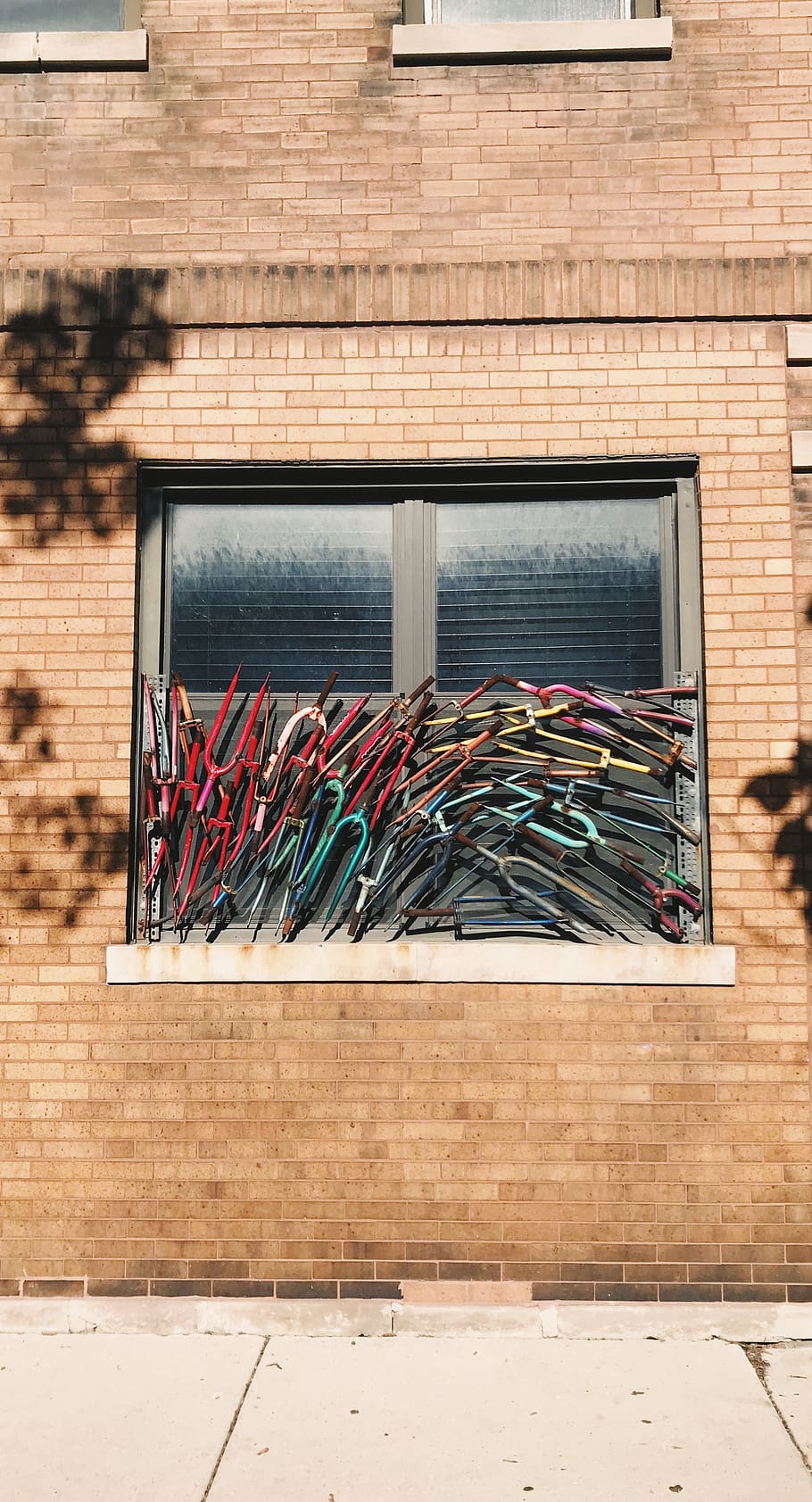 bicycle forks on window, architecture, built structure, no people HD wallpaper