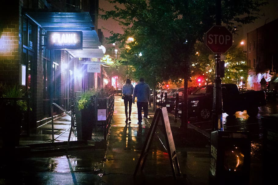 omaha, us, night, reflections, rainy, raining, downpour, cafe HD wallpaper