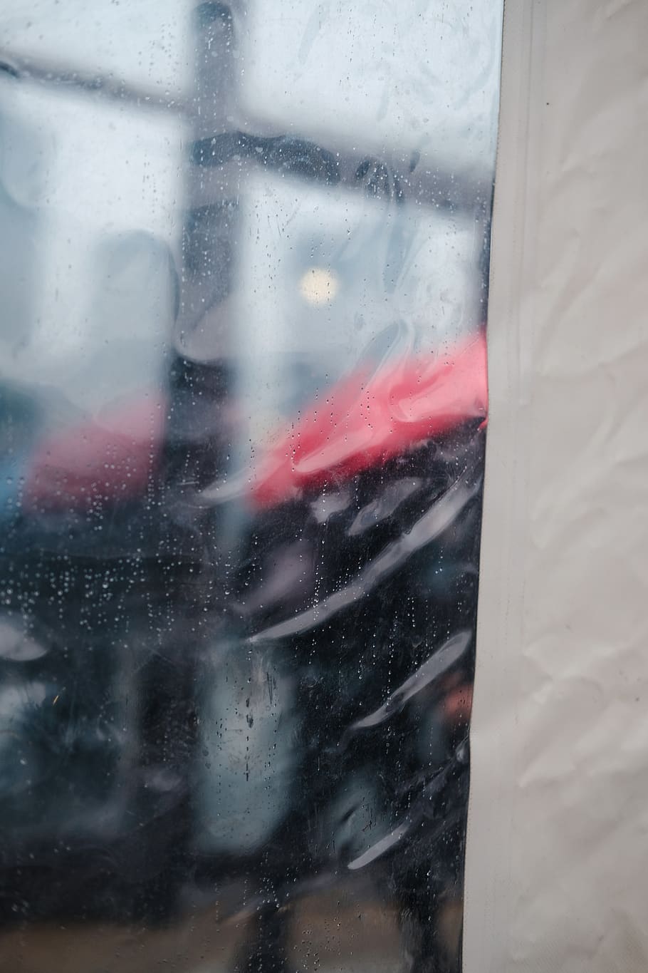 raindrops, umbrella, rainy, streetphotography, red, abstract HD wallpaper