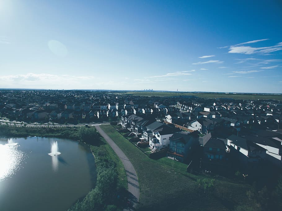 calgary, canada, drone, city, sky, aerial, water, nature, architecture HD wallpaper