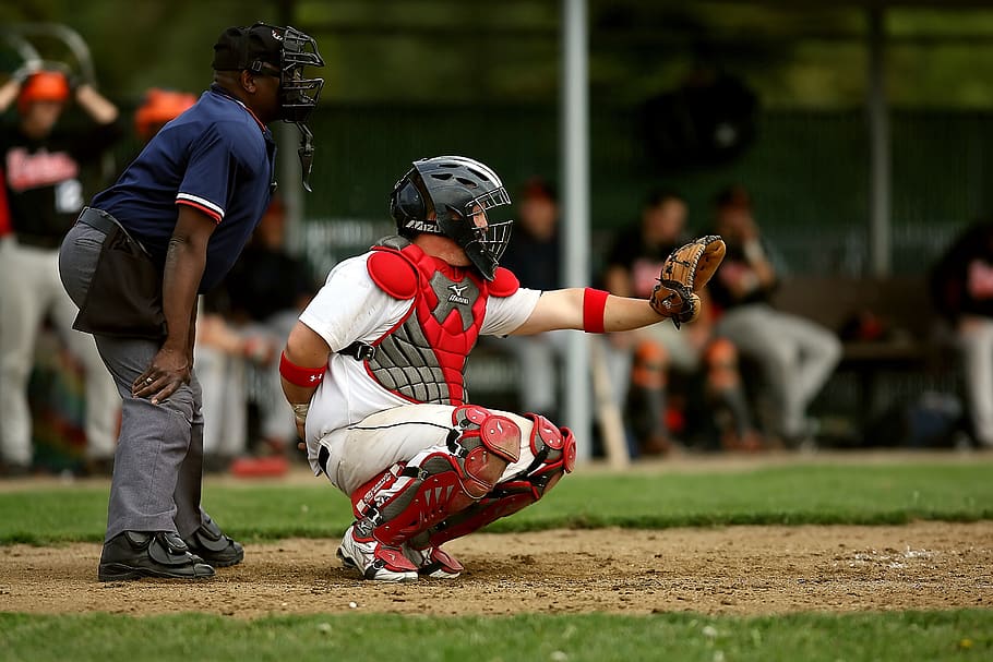 White and Red Baseball Player With Black Face Helmet and Brown Leather Mitts HD wallpaper