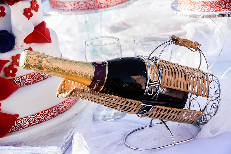 wedding champagne, wine, celebration, drink, celebrate, sparkling, HD wallpaper