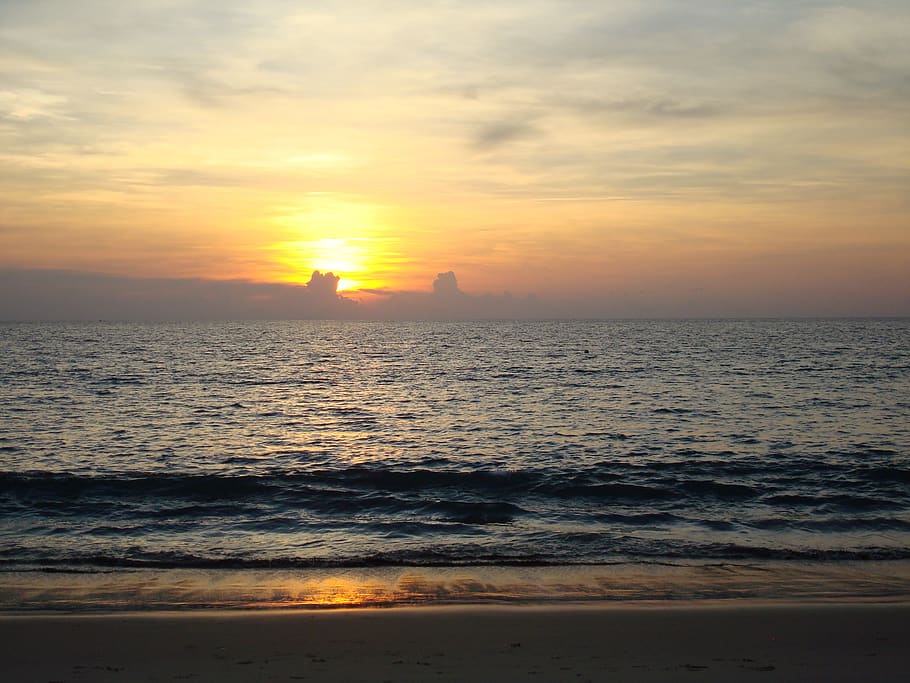 sunrise, sunset, dusk, landscape, sky vacation, sea, water HD wallpaper