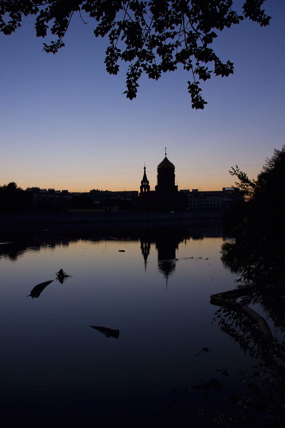 river, dark, outdoor, tree, calm, christian, landmark, summer HD wallpaper