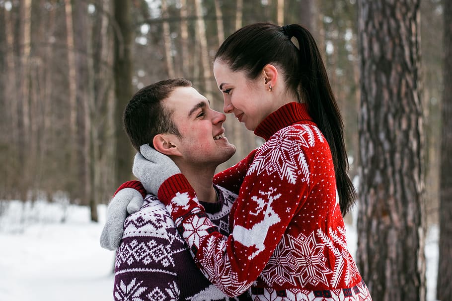 Couple Cuddling on the Middle of Ice Forest, beautiful, cold, HD wallpaper