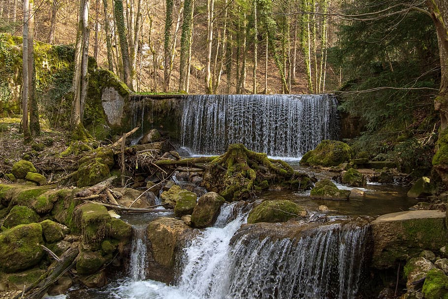 waterfall, cascade, nature, landscape, autumn, bach, flowing water HD wallpaper
