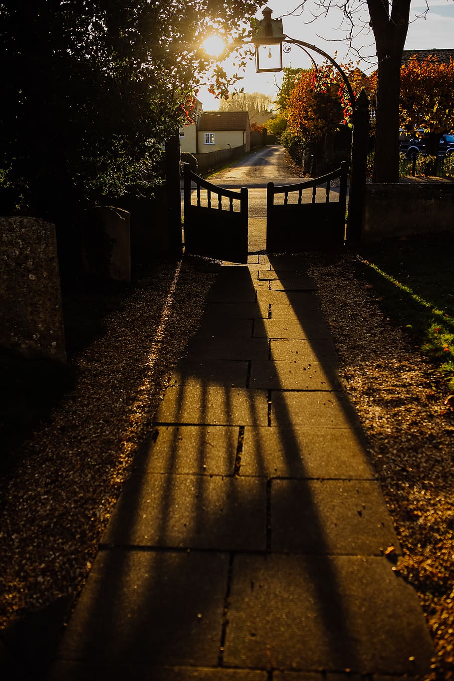 opened black gate with sunrays, shadow, sunlight, architecture HD wallpaper