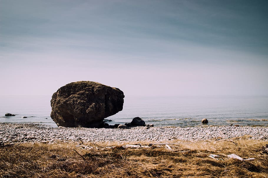 sea, sky, rock, rock - object, solid, water, land, horizon over water HD wallpaper