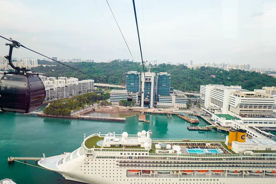 singapore, sentosa, view, cruiseship, sentosaisland, cablecar, HD wallpaper