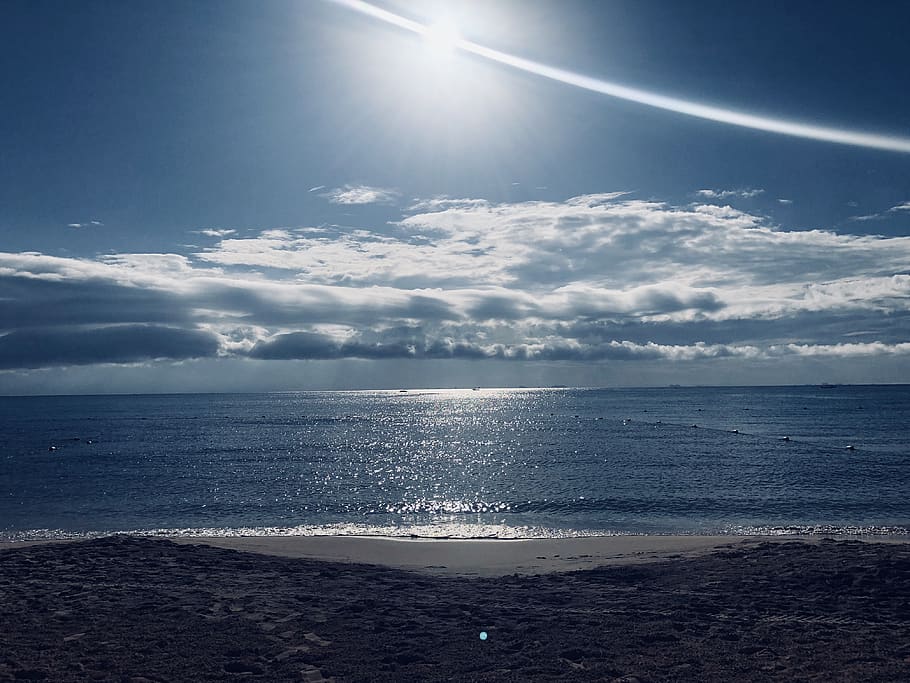 mexico, water, ocean, wave, sun, beach, clouds, blue, blue sky HD wallpaper