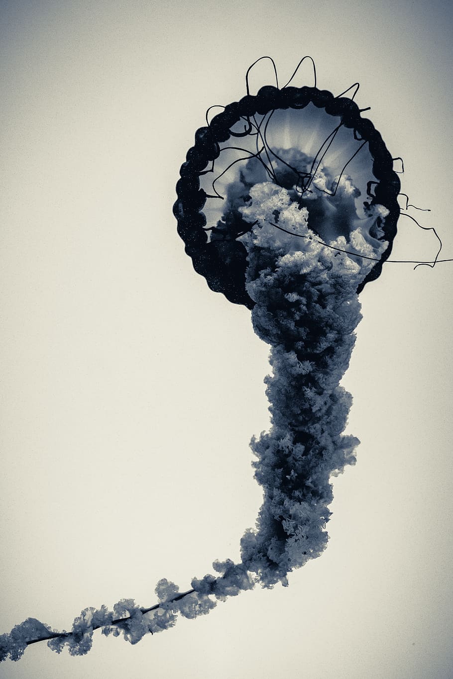 black jellyfish, nature, outdoors, pollution, sky, smoke, mountain HD wallpaper