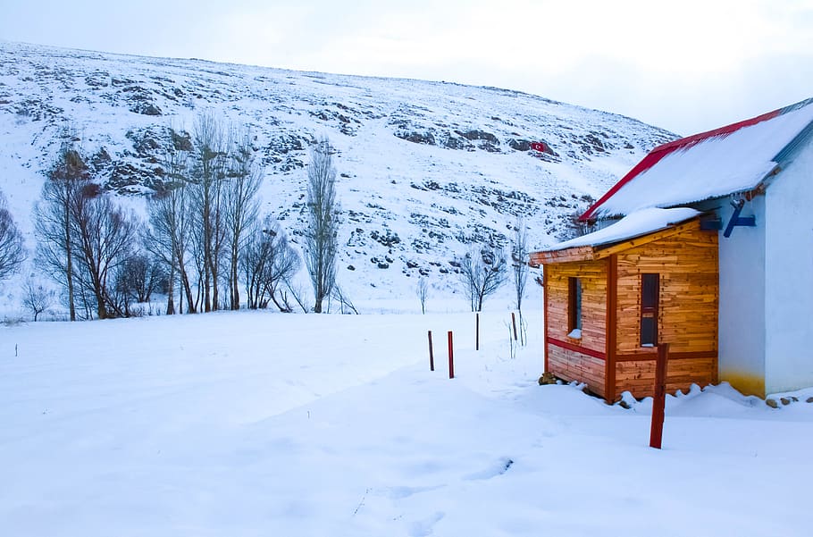 winter, hut, nature, cold, landscape, ice, sky, white, cold temperature HD wallpaper