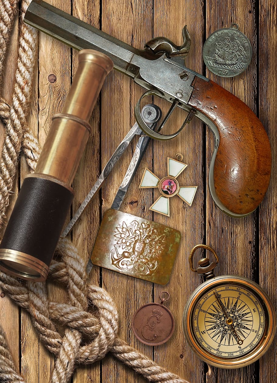 pistol, deadly, object, binocular, lens, direction, compass HD wallpaper