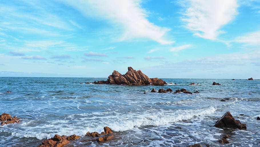 海, sea, water, rock, sky, rock - object, horizon over water HD wallpaper