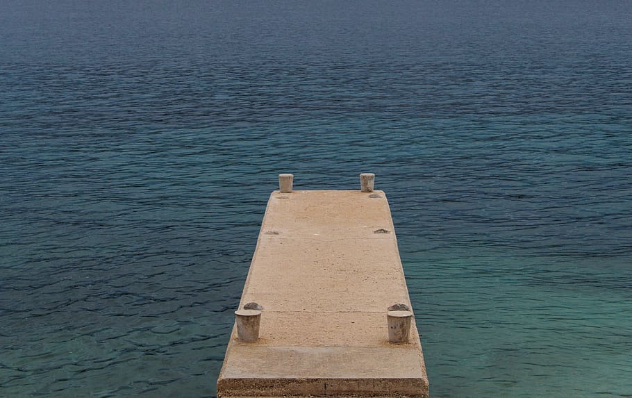 sea, blue, dock, concrete, minimalistic, water, day, beauty in nature HD wallpaper