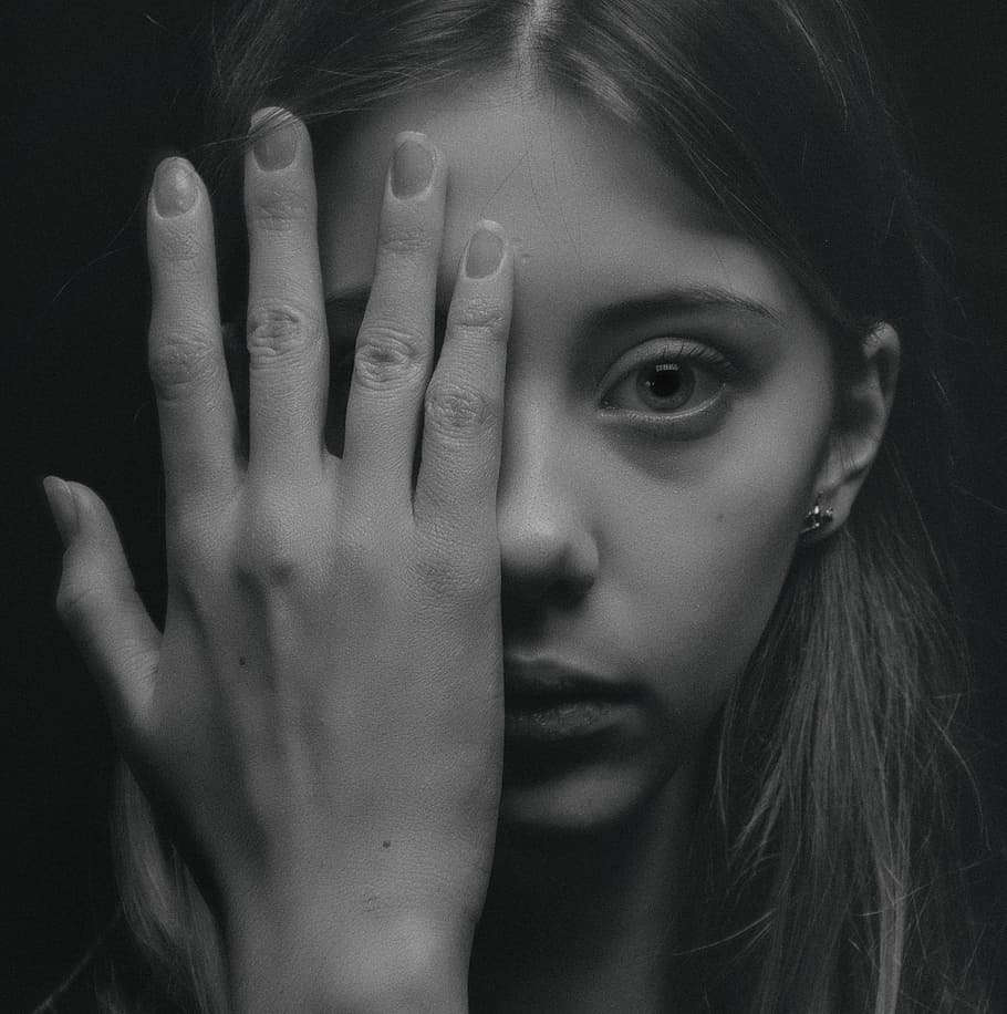 Grayscale Photo of Woman Covering Her Face by Her Hand, beautiful, HD wallpaper