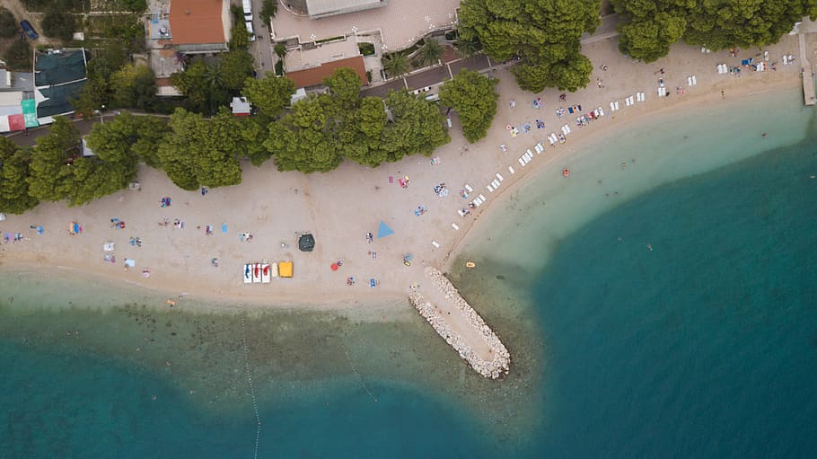 bird's-eye view photography of island, terrace, croatia, aerial view, HD wallpaper