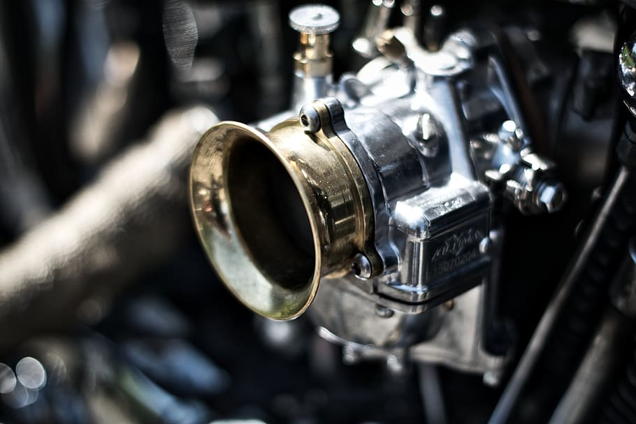 Silver Carburetor, chrome, close-up, design, engine, equipment HD wallpaper