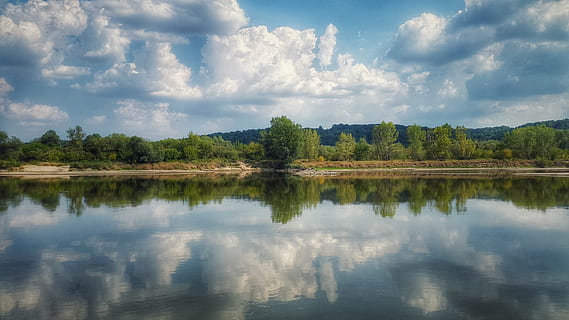 river, riverside, reflection, sky, cloud - sky, water, tree HD wallpaper