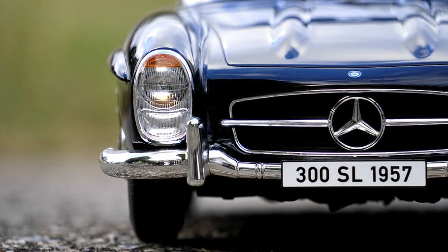 Mercedes Benz Blue Car, 300 sl, automobile, automotive, chrome, HD wallpaper