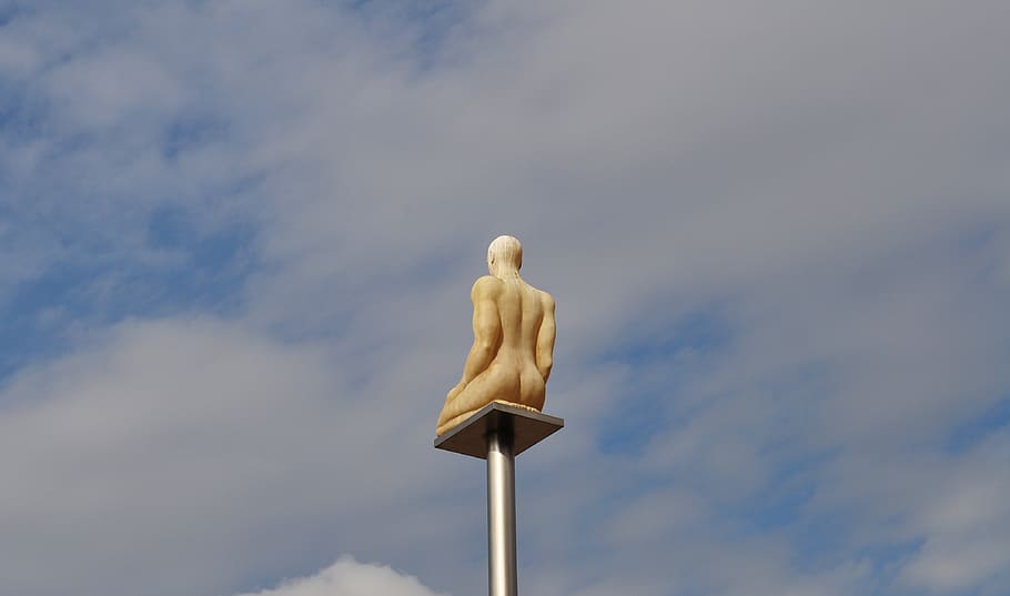 statue, sky, clouds, sculpture, art, figure, mood, fairytale HD wallpaper