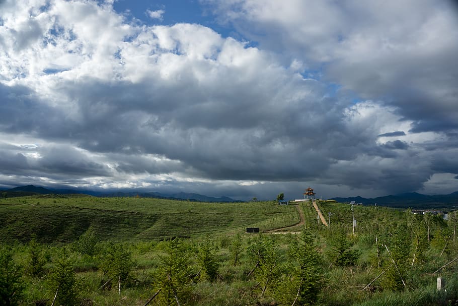 mountain, dark clouds, hdr, color, woods, cloud - sky, beauty in nature HD wallpaper
