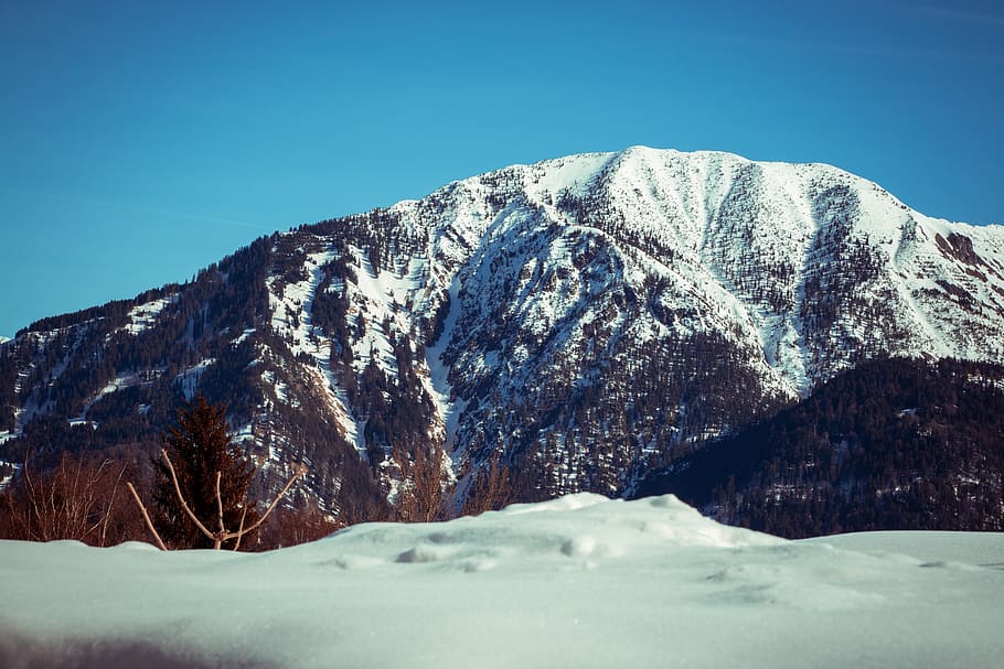 winter, landscape, wintry, snow, mountain, sky, outlook, view HD wallpaper
