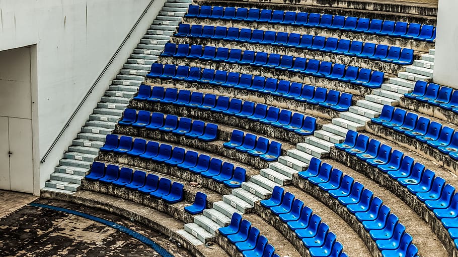 amphitheater, seats, blue, empty, architecture, seating, theatre HD wallpaper