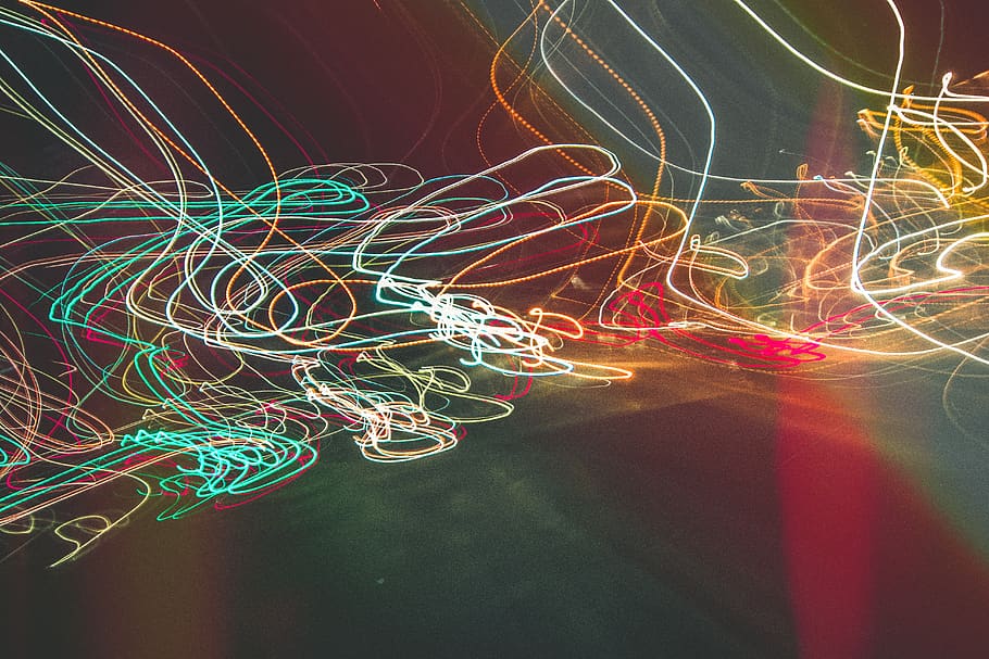 abstract, light tails, light streaks, lights, squiggly, colors, HD wallpaper