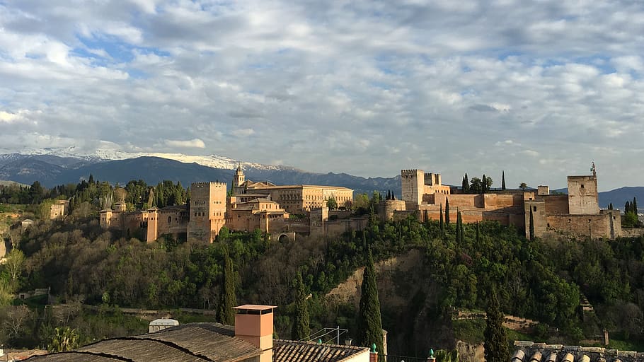 alhambra, spain, granada, monument, arabic, cloud - sky, architecture HD wallpaper