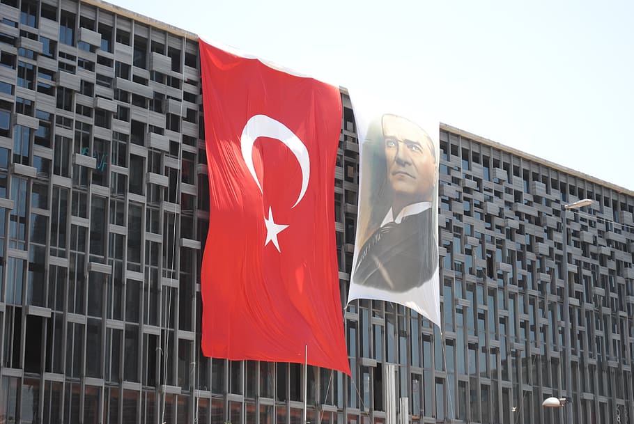 turkey, istanbul, taksim square, red, flag, building exterior, HD wallpaper