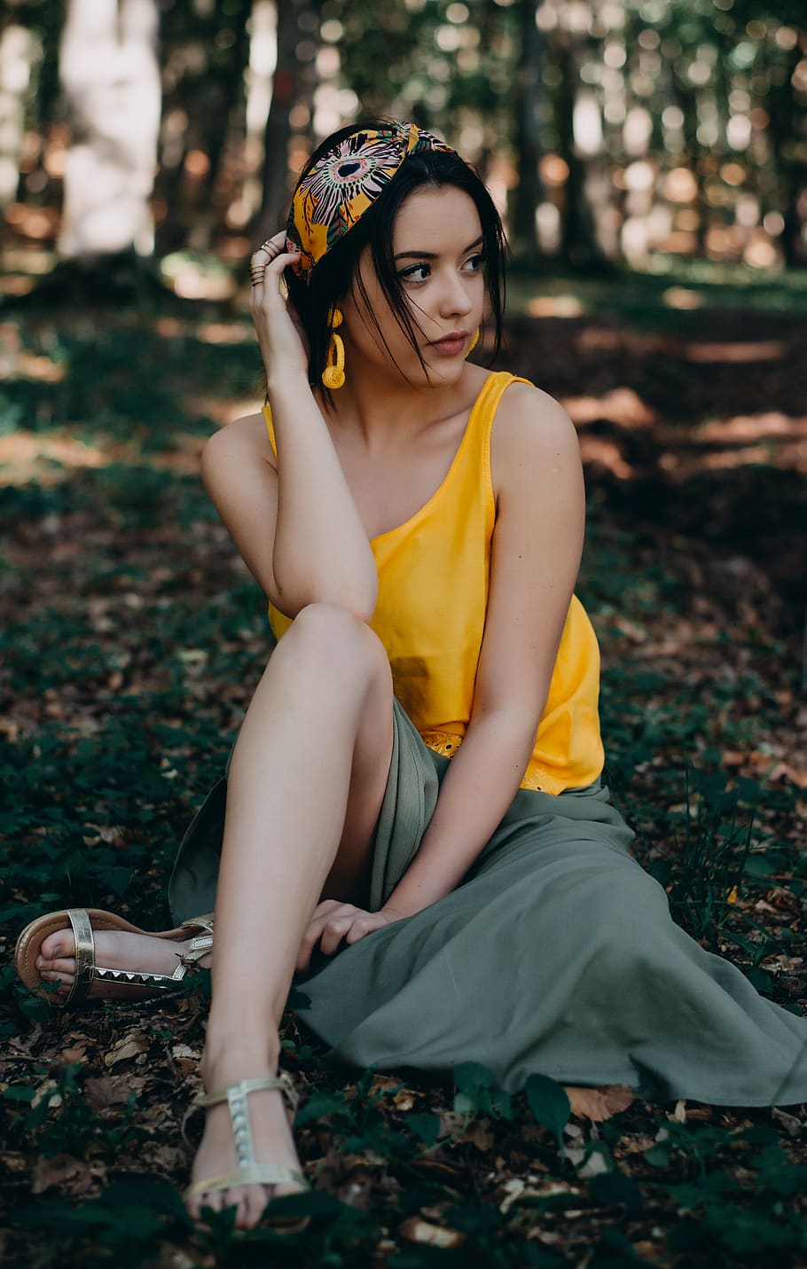 Yellow Tank top, young adult, sitting, young women, one person HD wallpaper