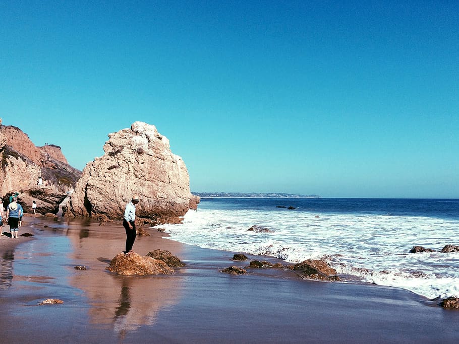 united states, malibu, el matador state beach, rocks, ocean, HD wallpaper