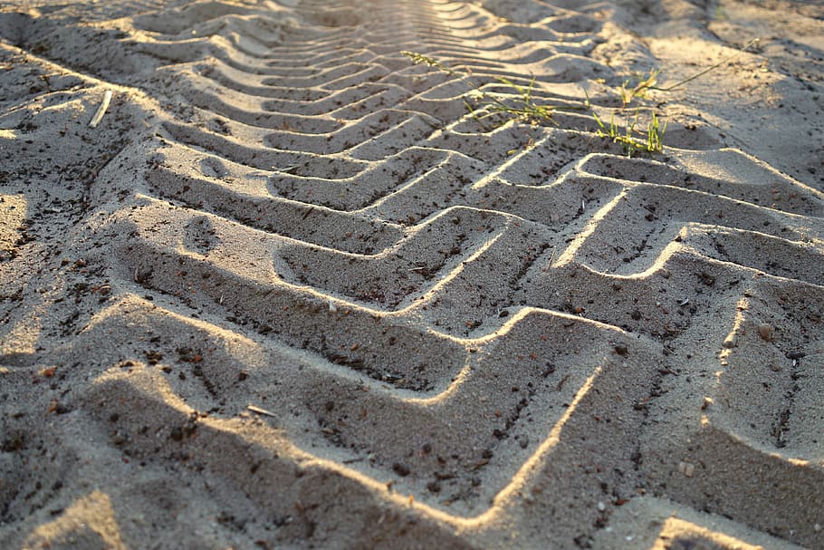 tire tracks, profile, imprint, trace, vehicle, tractor, sand