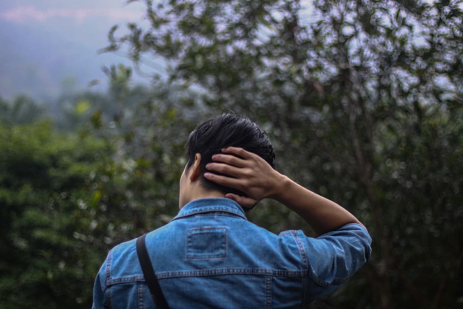 Person in Blue Denim Jacket, back, daylight, hand, man, one person HD wallpaper